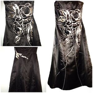 WHBM Black Strapless Embroidered Dress